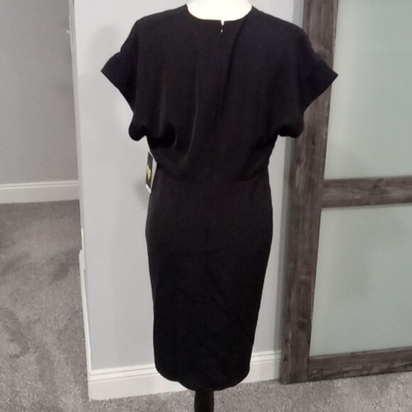 DKNY Black Cap Sleeved Fit & Flare Lined Poly Dress W Bavk Zip Closure DD4E2B94 - Picture 5 of 5